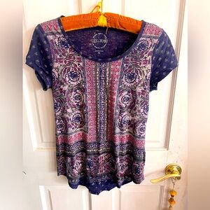 Lucky brand, Boho purple cap sleeved top